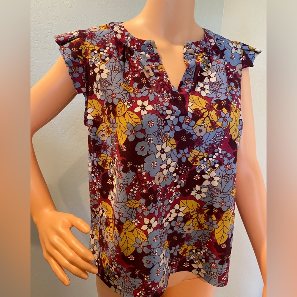 Faith and Joy Floral Blouse - Burgundy and Yellow